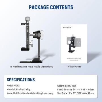 NEEWER PA002 Alüminyum Alaşımlı Döndürülebilir Akıllı Telefon Tripod Adaptörü
