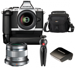 OLYMPUS   EM5 (Süper Kit) +12-50 LENS FL-LM1 FLAŞ  HLD 6 GRİP GÜMÜŞ(SİLVER)