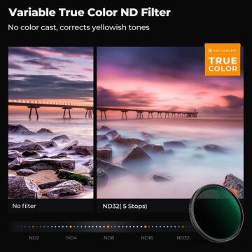 K&F Concept 82mm NANO-X ND2-32  (1-5 Stop) True Color Ultra  Değişken Filtre