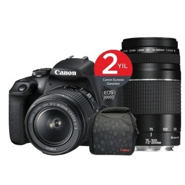 CANON 2000D 2Lİ KİT  18-55 IS +75-300 USM III LENS  DSLR FOTO MAKİNA