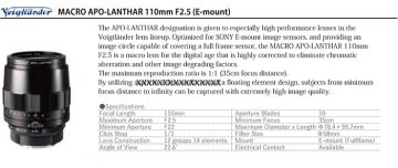 VOIGTLANDER 110MM F2.5 MACRO LENS E MOUNT