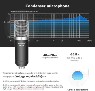 Neewer NW-700 Pro Condenser Microphone and Monitor Headphones 7-in-1 Kit